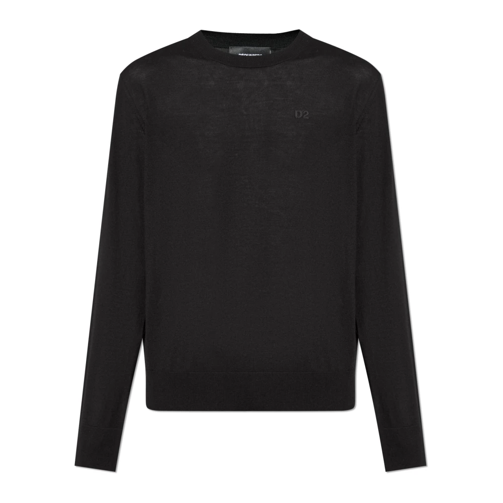 Dsquared2 Men's Black Round-Neck Knitwear, L, Jumper With Logo