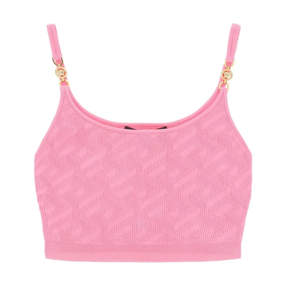 Versace Pink Cropped Sleeveless Ribbed Top - Female - Sleeveless Tops - M - Tops
