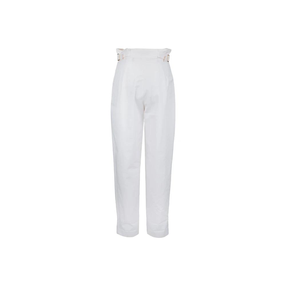 Elisabetta Franchi Gouden Detail Rits Knoop Damesbroek White Dames