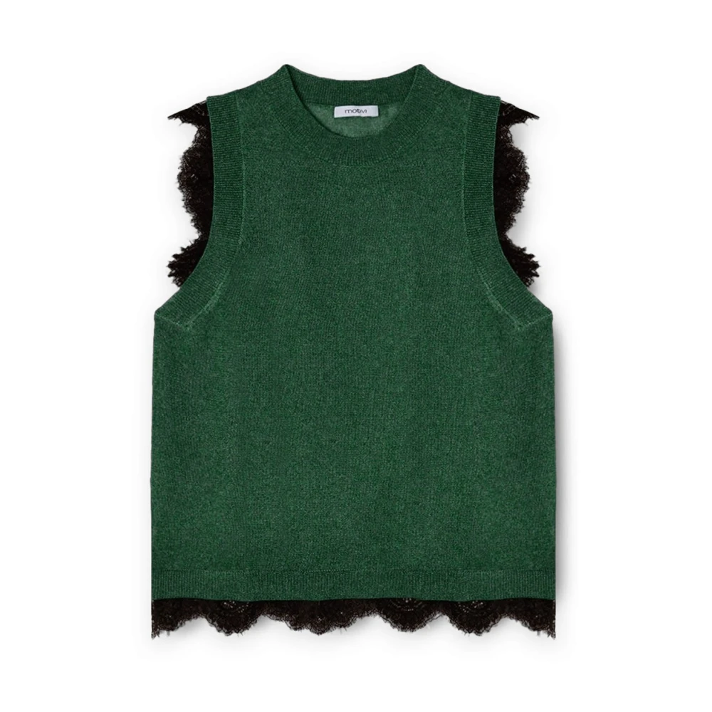 Motivi Gebreide top met kanten rand Green Dames