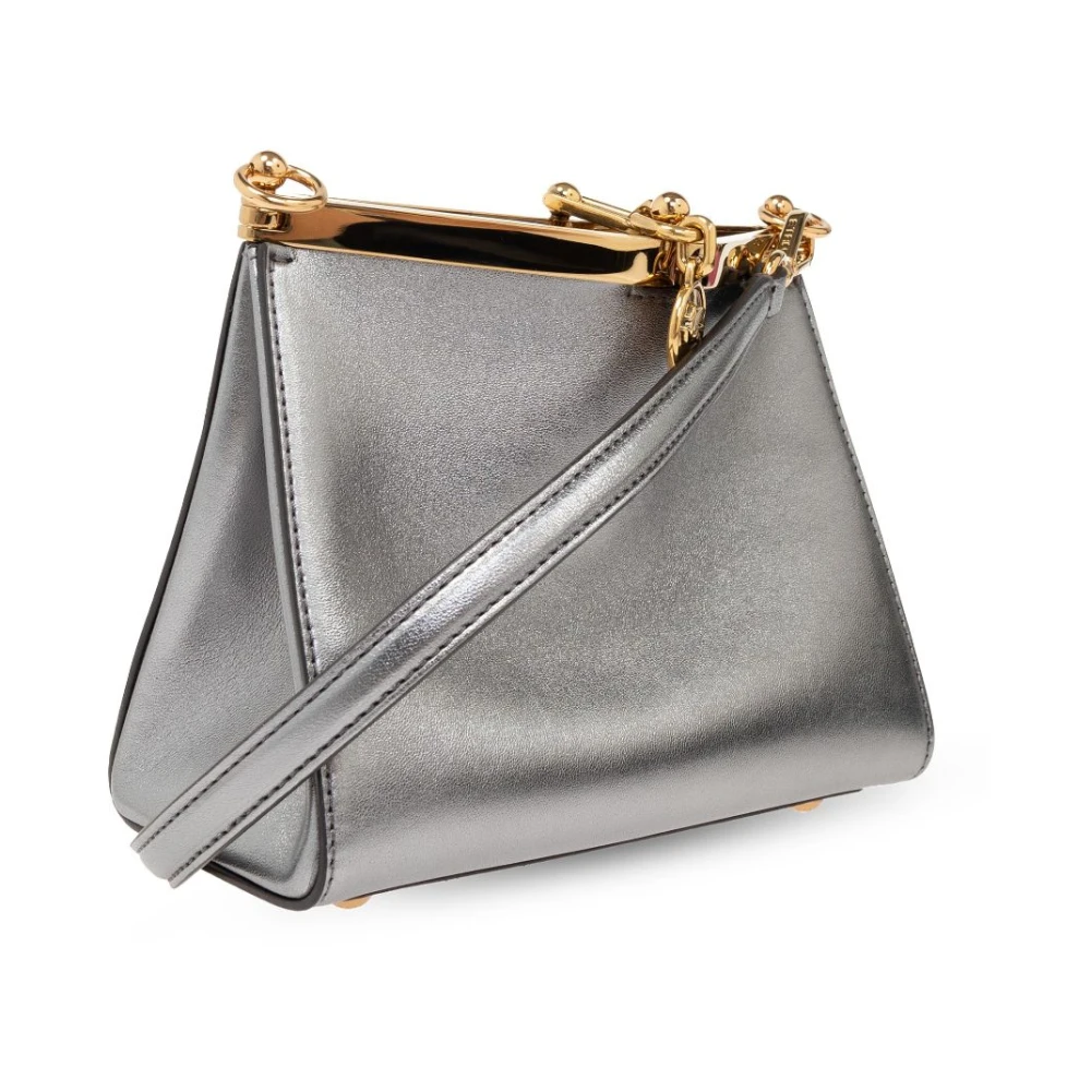 ETRO Metallic Finish Schoudertas met Logo Bedel Gray Dames
