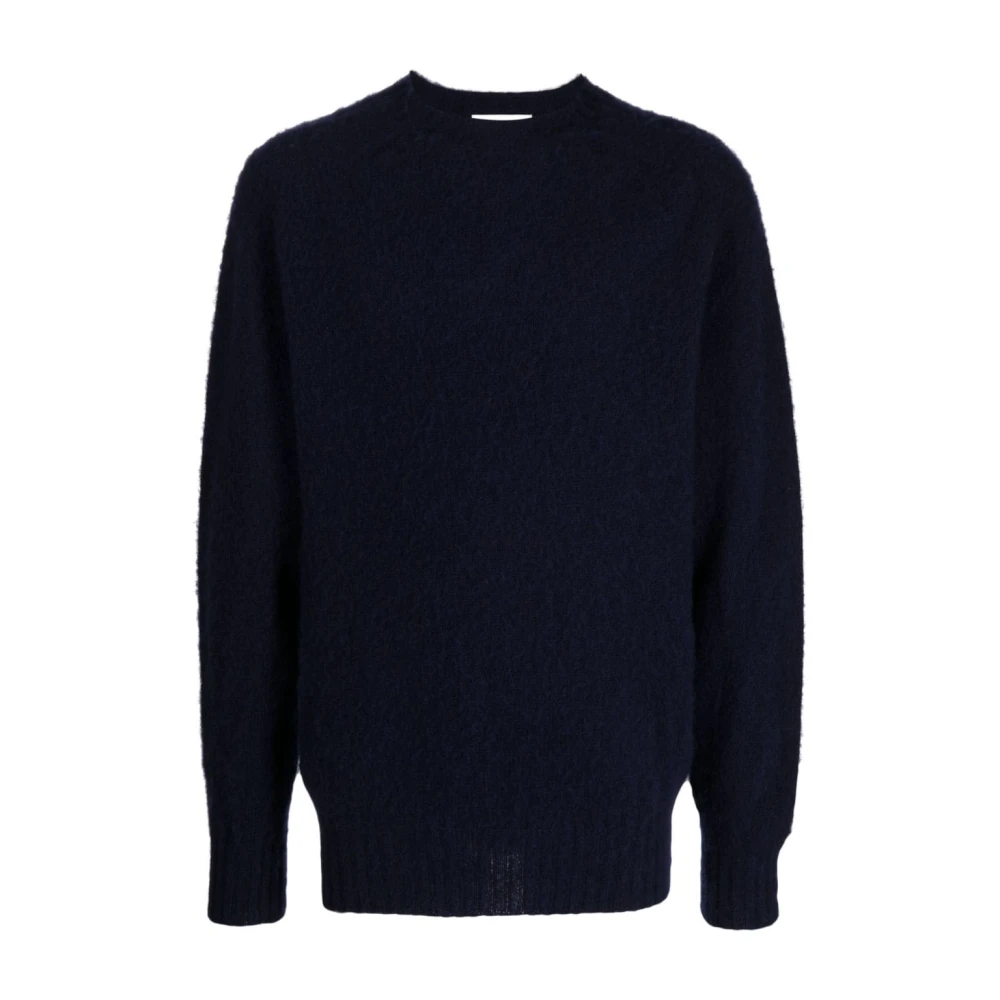 YMC You Must Create Blauwe Lamswol Ronde Hals Trui Blue Heren