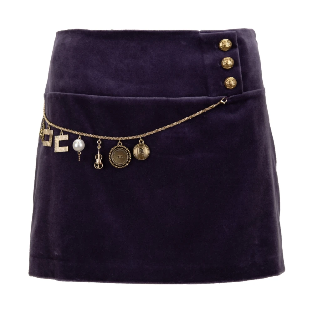 Elisabetta Franchi Gouden Knoop Korte Rok met Bedel Purple Dames