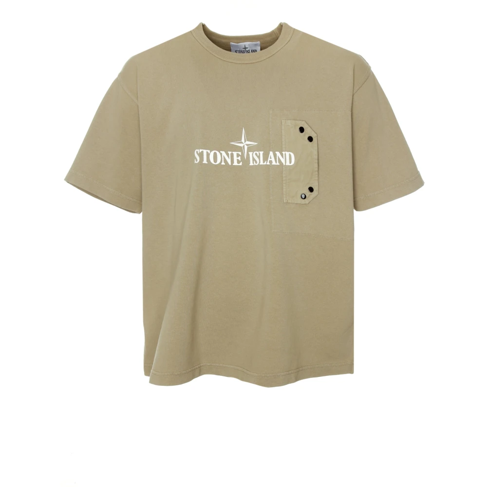 Stone Island Jersey T-shirt med Logo Print Beige, Herr