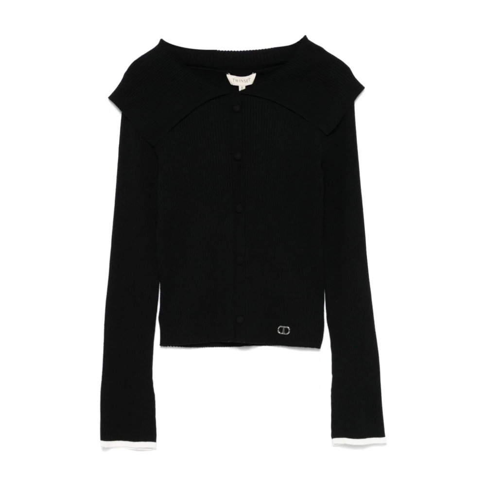 Twinset Nero Off White Stickad Tröja Black, Unisex