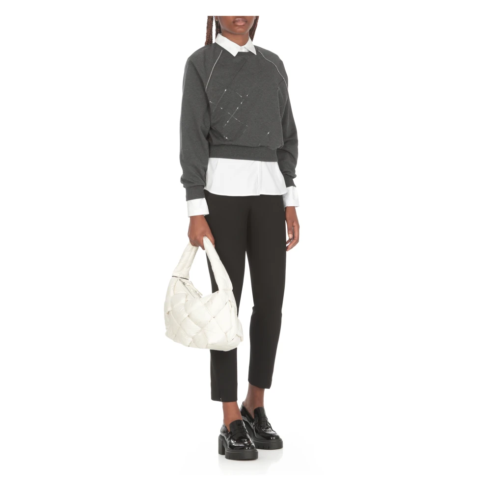 PESERICO Witte Satijnen Blouse met Kraag White Dames