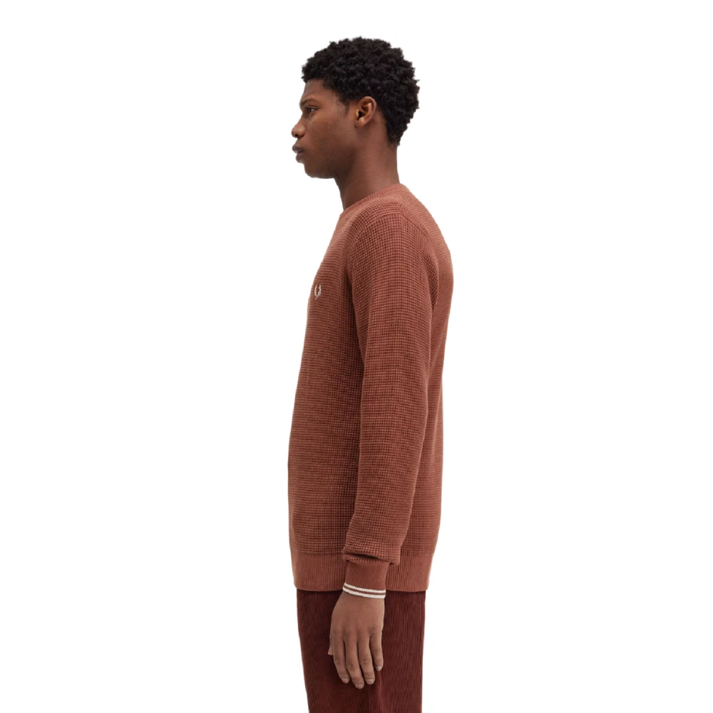 Fred Perry Bruine Trui Honingraat Textuur Laagjesstuk Brown Heren