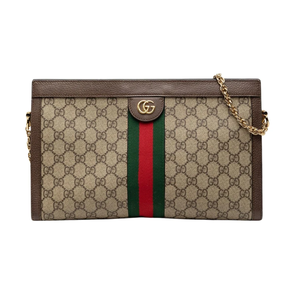 Gucci Vintage Women's Brown Pre-Owned Monogram Canvas & Leather Chain Shoulder Bag