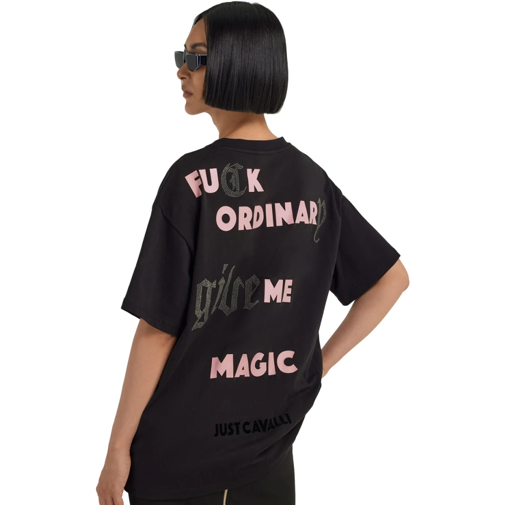 Just Cavalli Oversize Logo T-shirt Roze Details Black Dames