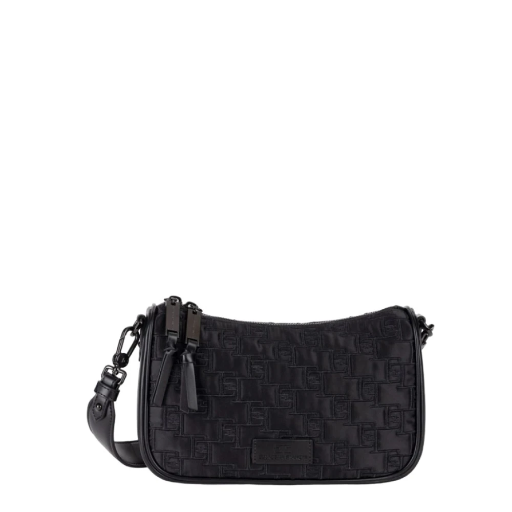 Elisabetta Franchi Schoudertas met reliëf en dubbele rits Black Dames