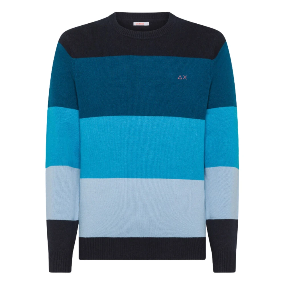 Sun68 Men's Blue Striped Wool Jumper - Round-Neck Knitwear - S - Knitwear