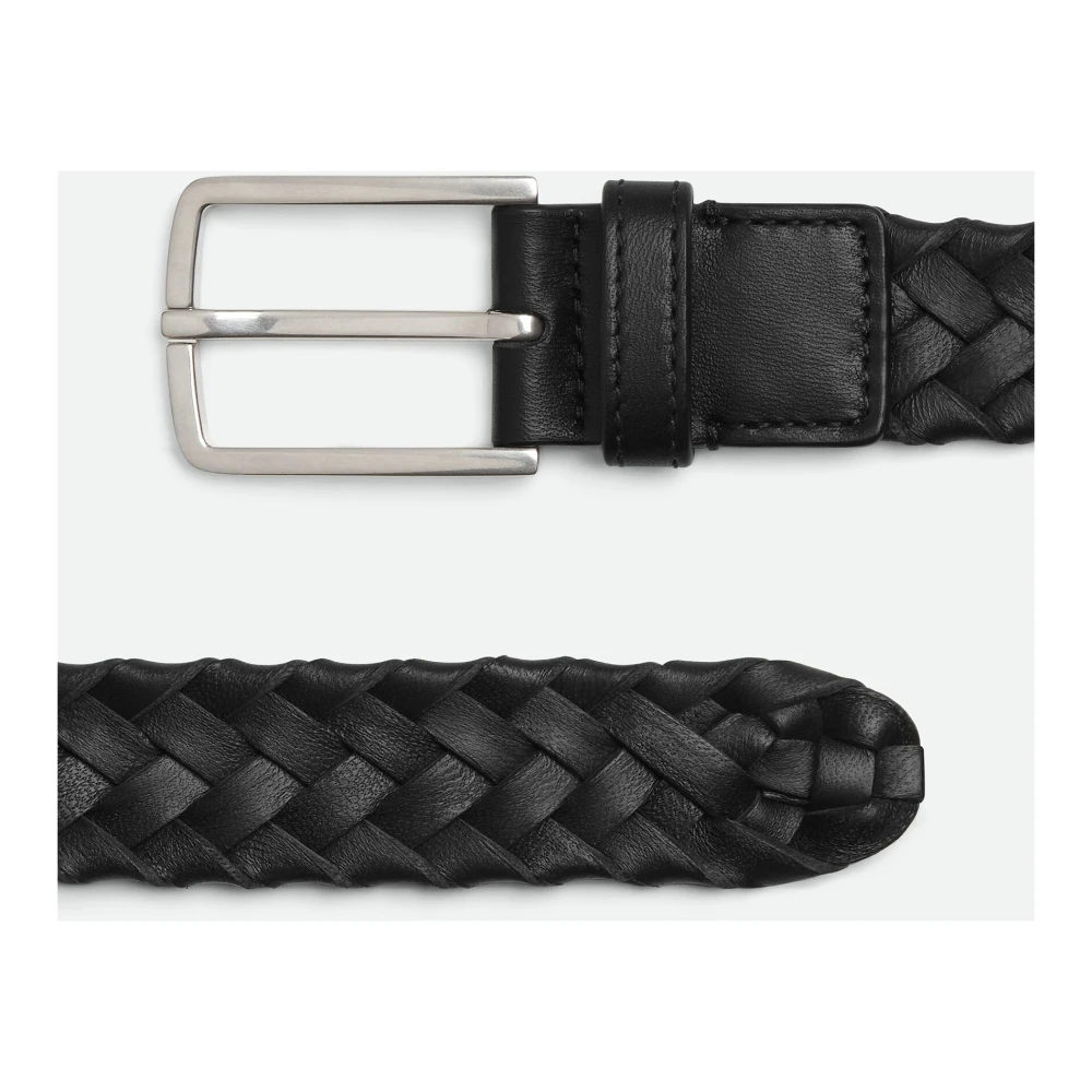 Bottega Veneta Zwart Leren Riem met Zilveren Gesp Black Heren