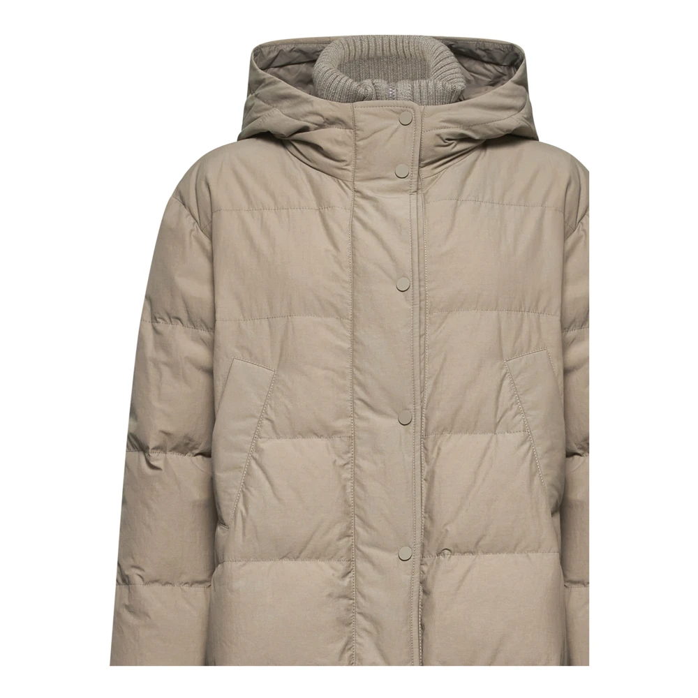 BRUNELLO CUCINELLI Gewatteerde Beige Donsjas met Capuchon Beige Dames