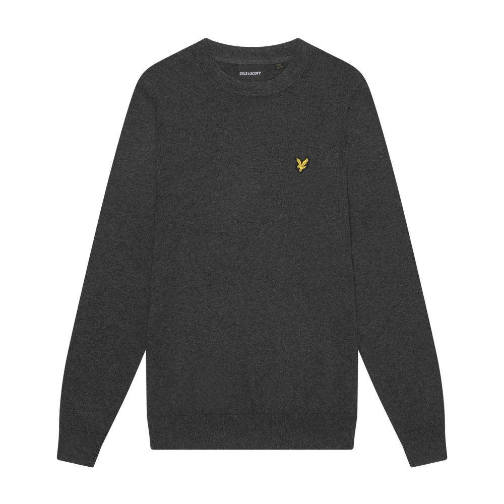 Lyle & Scott Men's Gray Round-Neck Knitwear, L, Knitwear Cotton Merino Crew Neck Jumper