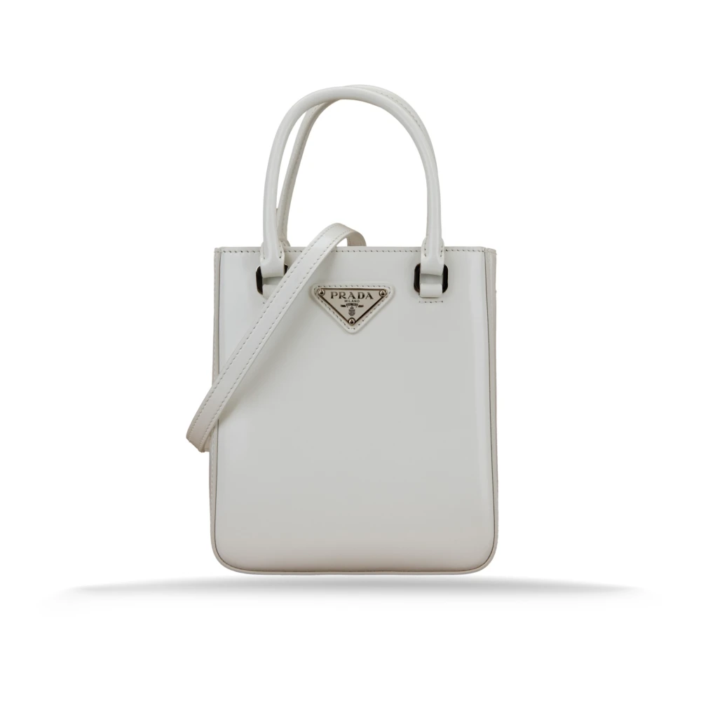 Prada Dames Schoudertas Geborsteld Leer White Dames