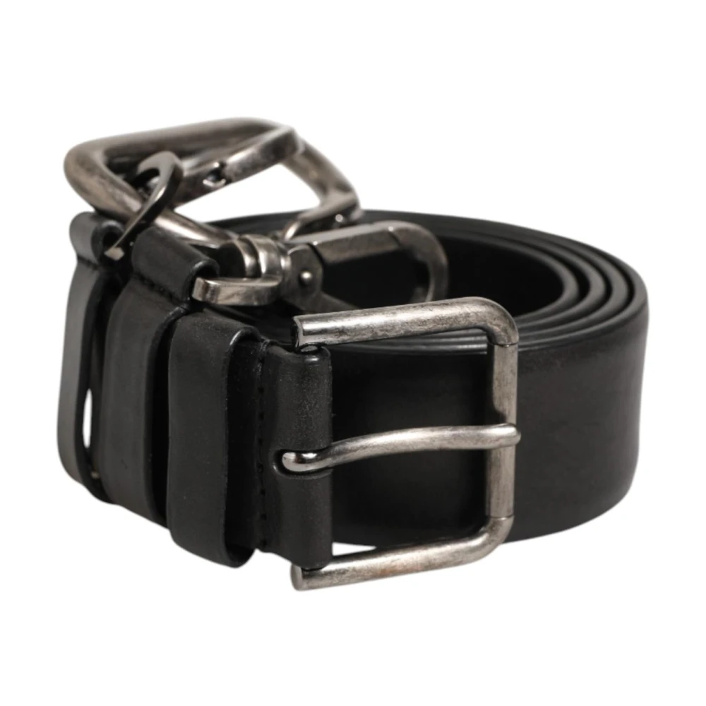 Dolce & Gabbana Uomo Nero - Cintura Con Fibbia E Anelli Portachiavi - Accessories - One Size