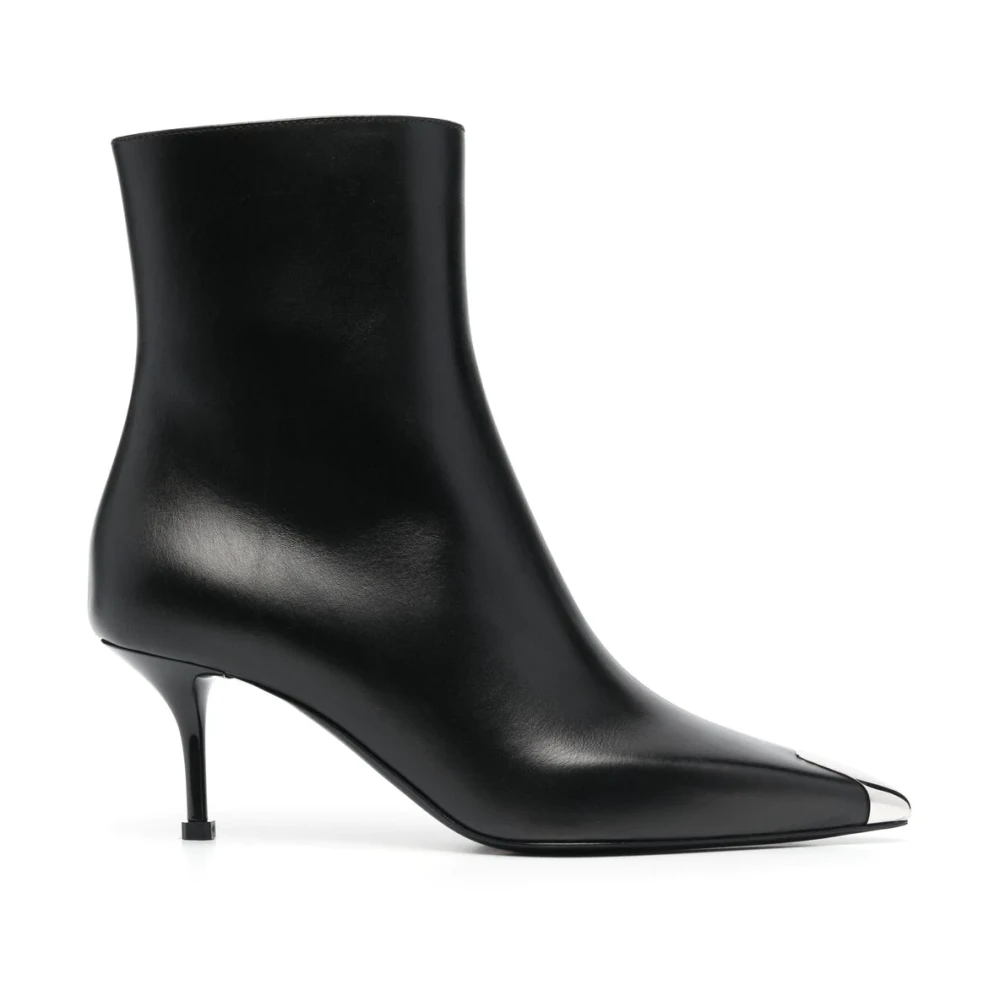 Alexander mcqueen Zwarte leren puntige enkellaarzen Black Dames