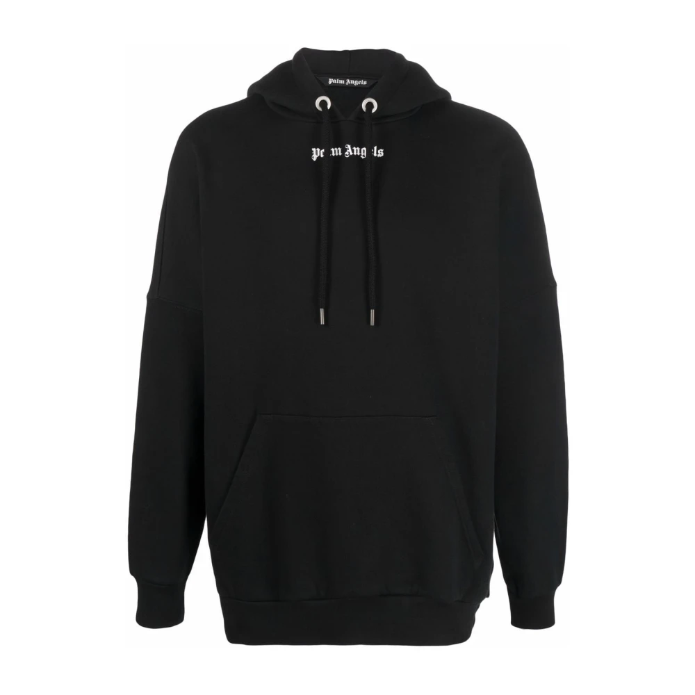 Palm Angels Logo-print Hoodie in Zwart en Wit Black Heren