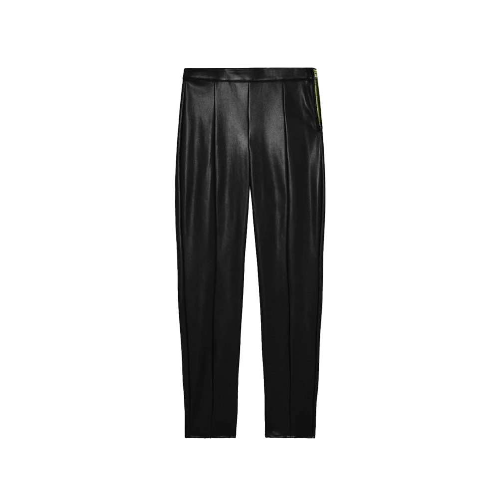 PATRIZIA PEPE Zwarte Glam Rock Leggings met Rits Black Dames