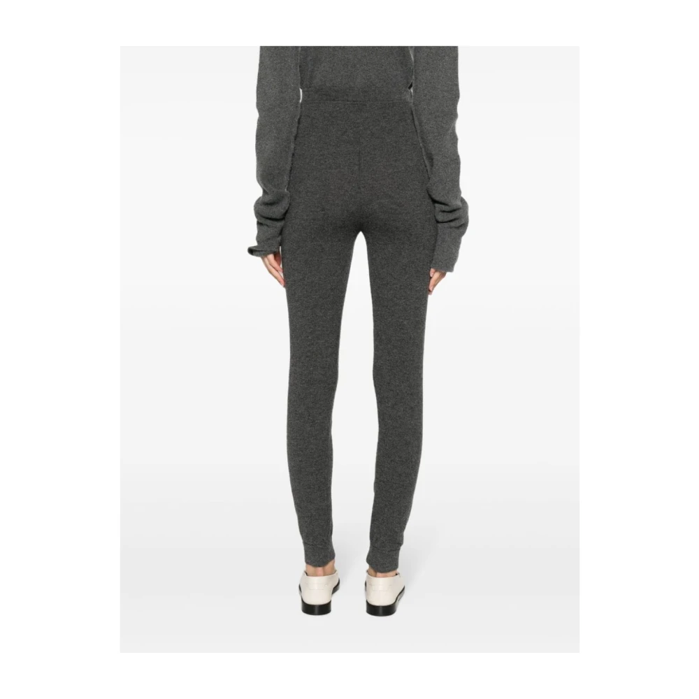Saint Laurent Grijze High-Waisted Broek met Geribbelde Boorden Gray Dames