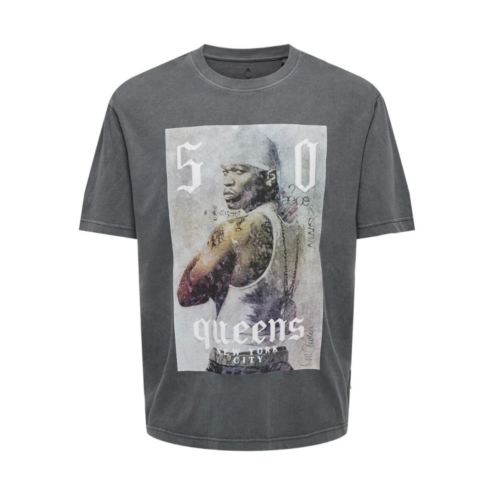 Only & Sons Casual Katoenen T-Shirt voor Mannen Gray Heren