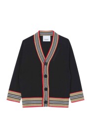Svart Ull Cardigan med Check Insats
