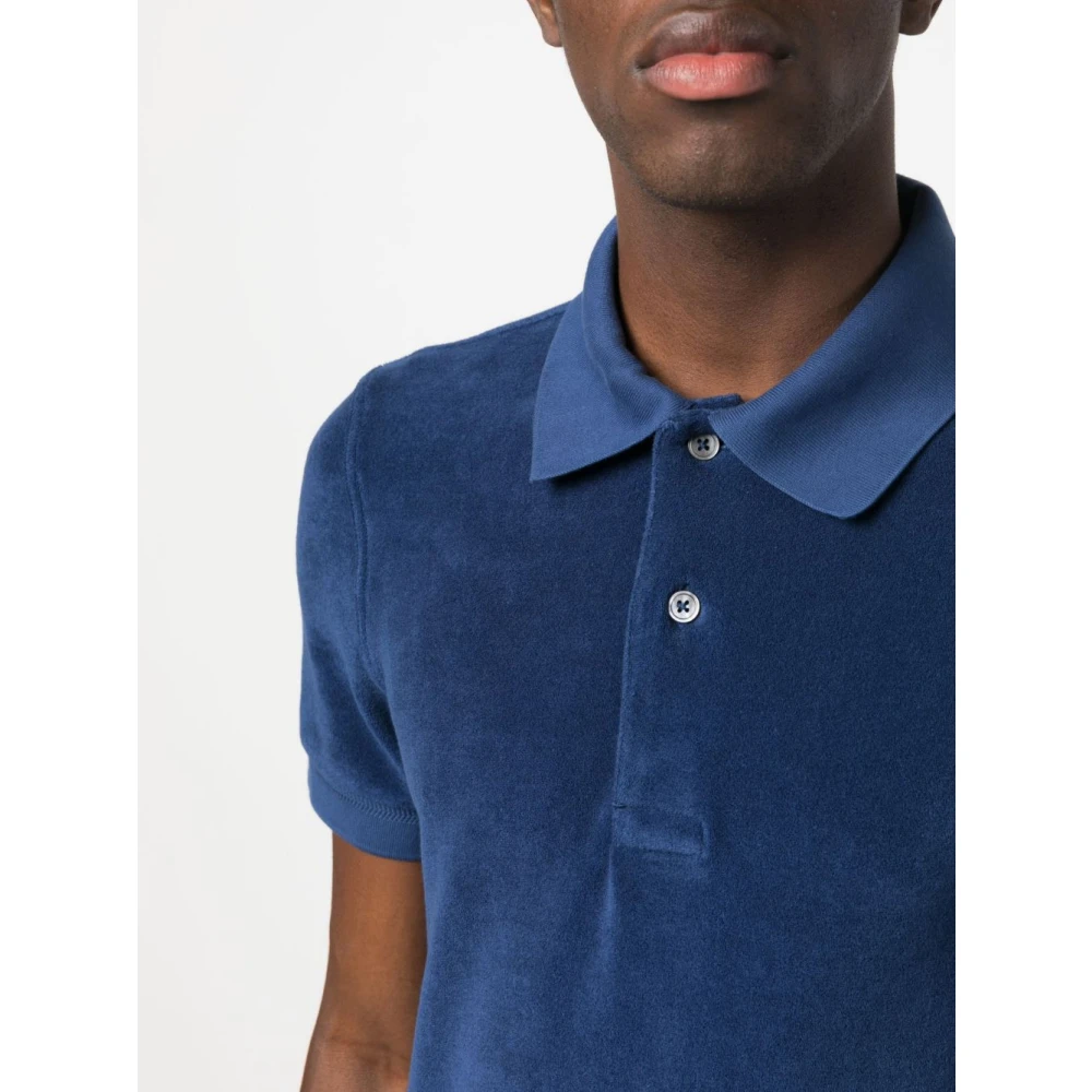 Tom Ford Blauwe Towelling-Finish Polo Shirt Blue Heren