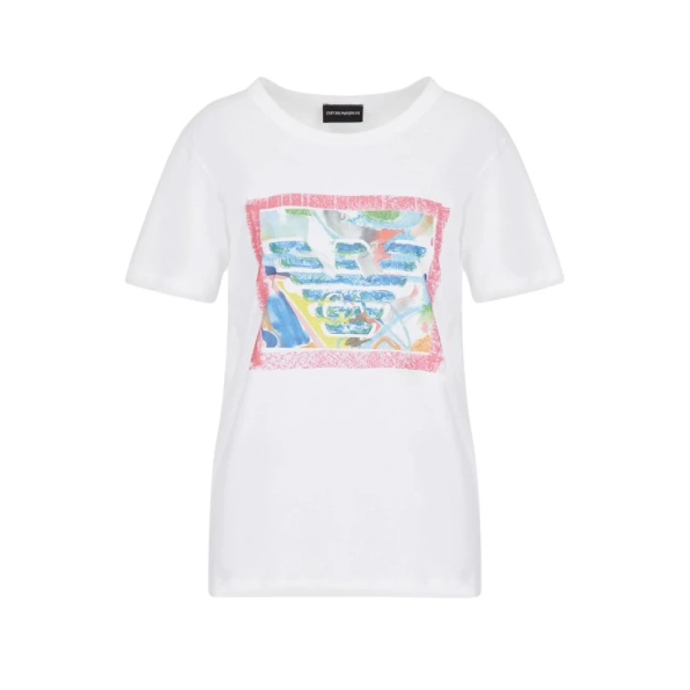 Emporio Armani Korte mouwen waterverf logo T-shirt White Dames