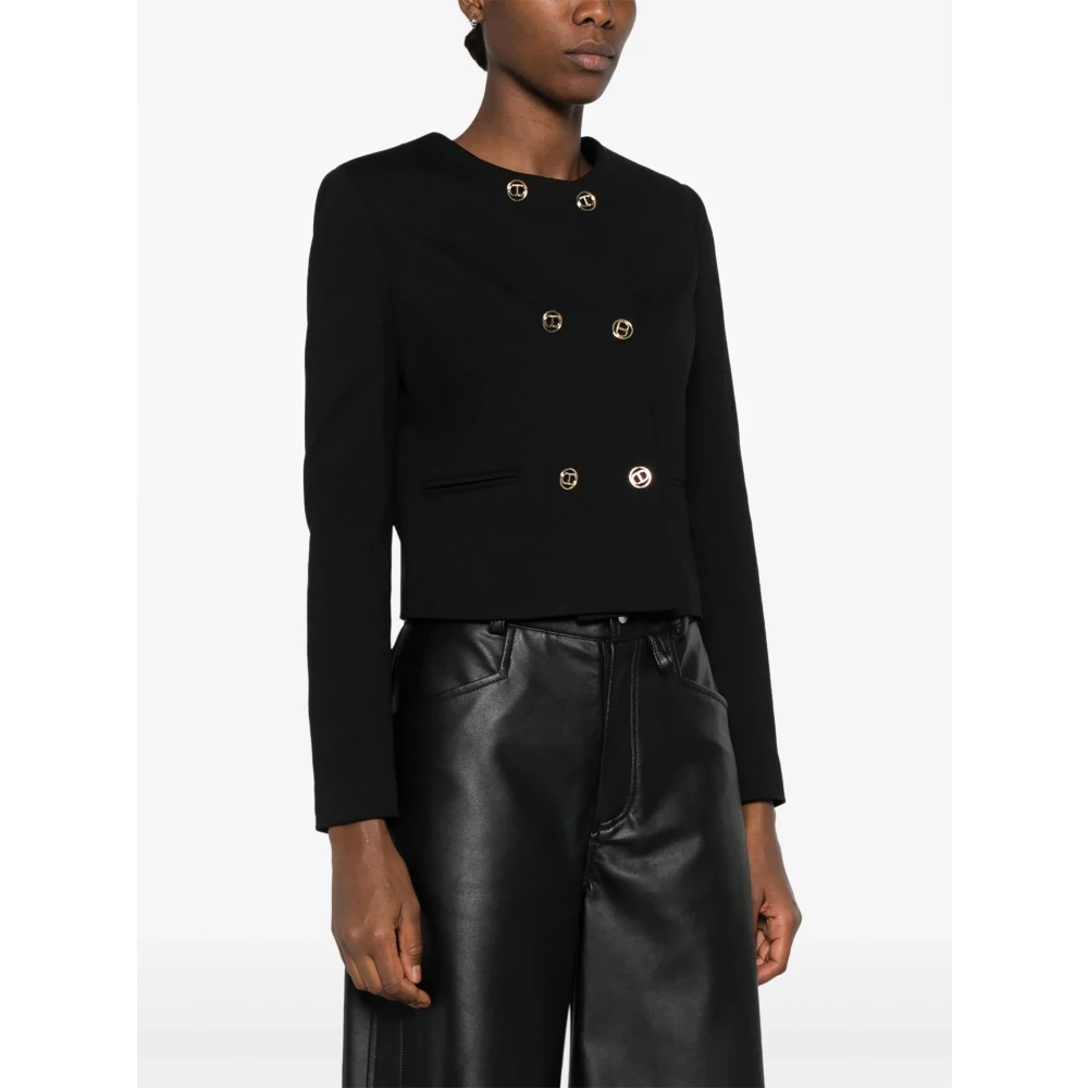 Twinset Double-breasted jas met ovale knopen Black Dames
