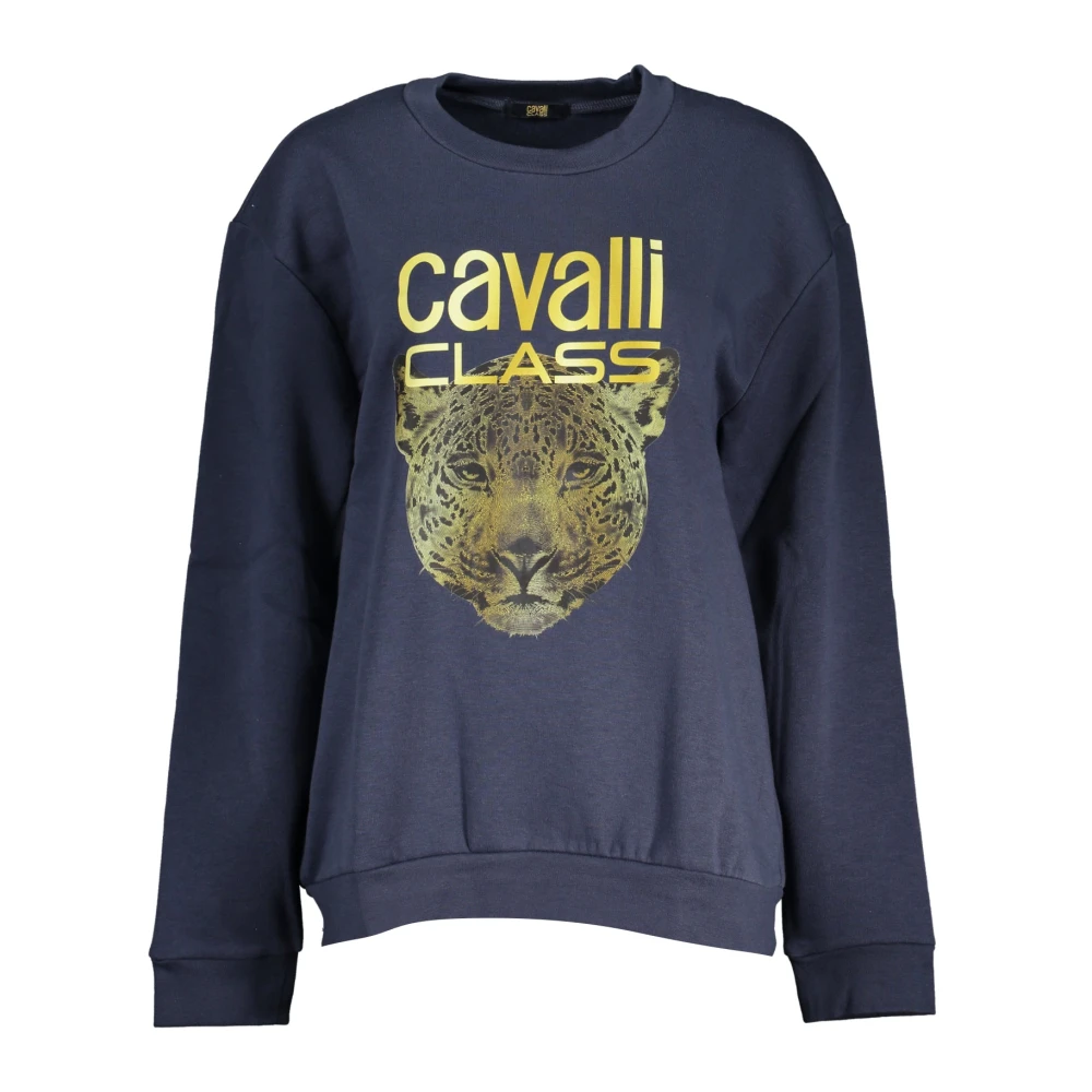 Cavalli Class Blauwe Geborduurde Sweater met Lange Mouwen Blue