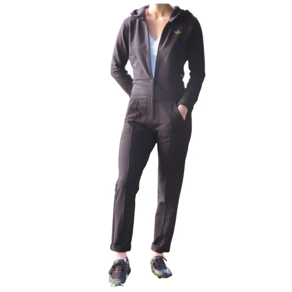 Aeronautica militare Hooded Jumpsuit van katoen-elastaan Black Dames