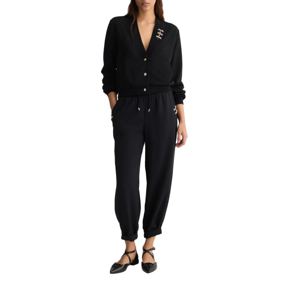 Liu Jo Moderne enkel-lengte sweatpants met elastische tailleband en decoratieve details Black Dames