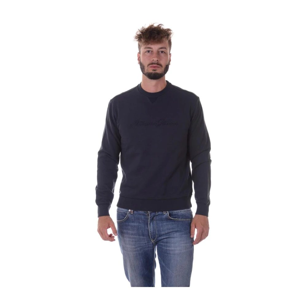 Armani Jeans Blue Sweatshirts, Male, M, Hooded Sweatshirt