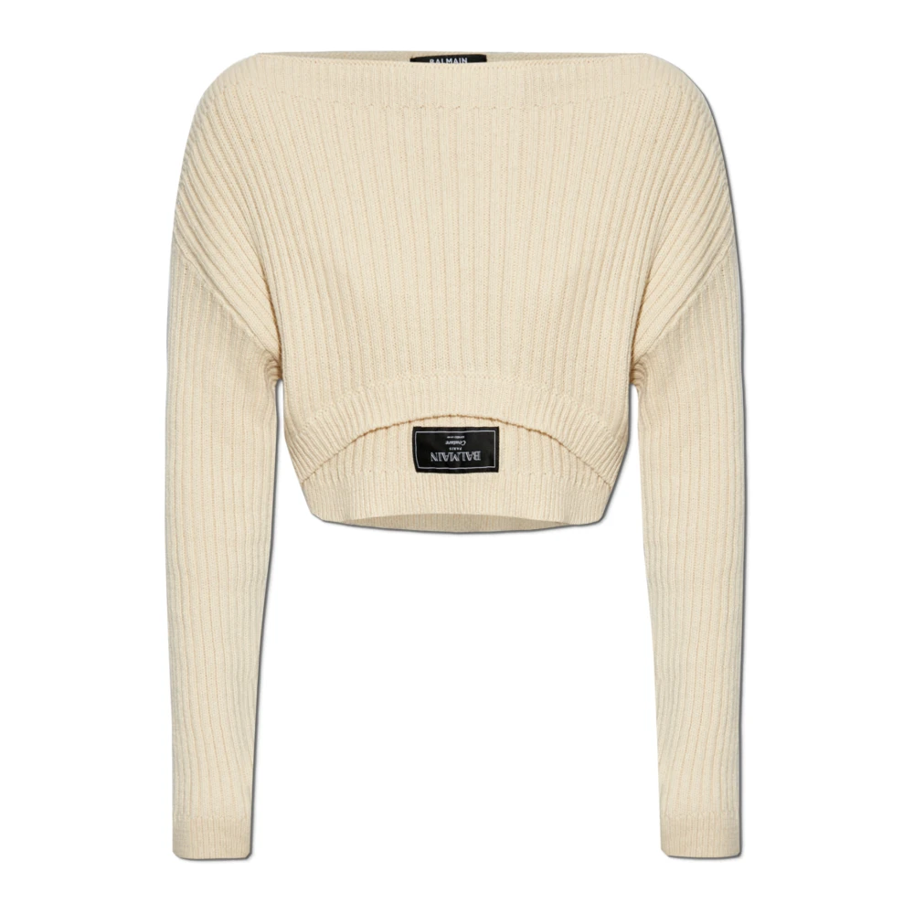 Balmain Korte Trui met Patch Beige Dames