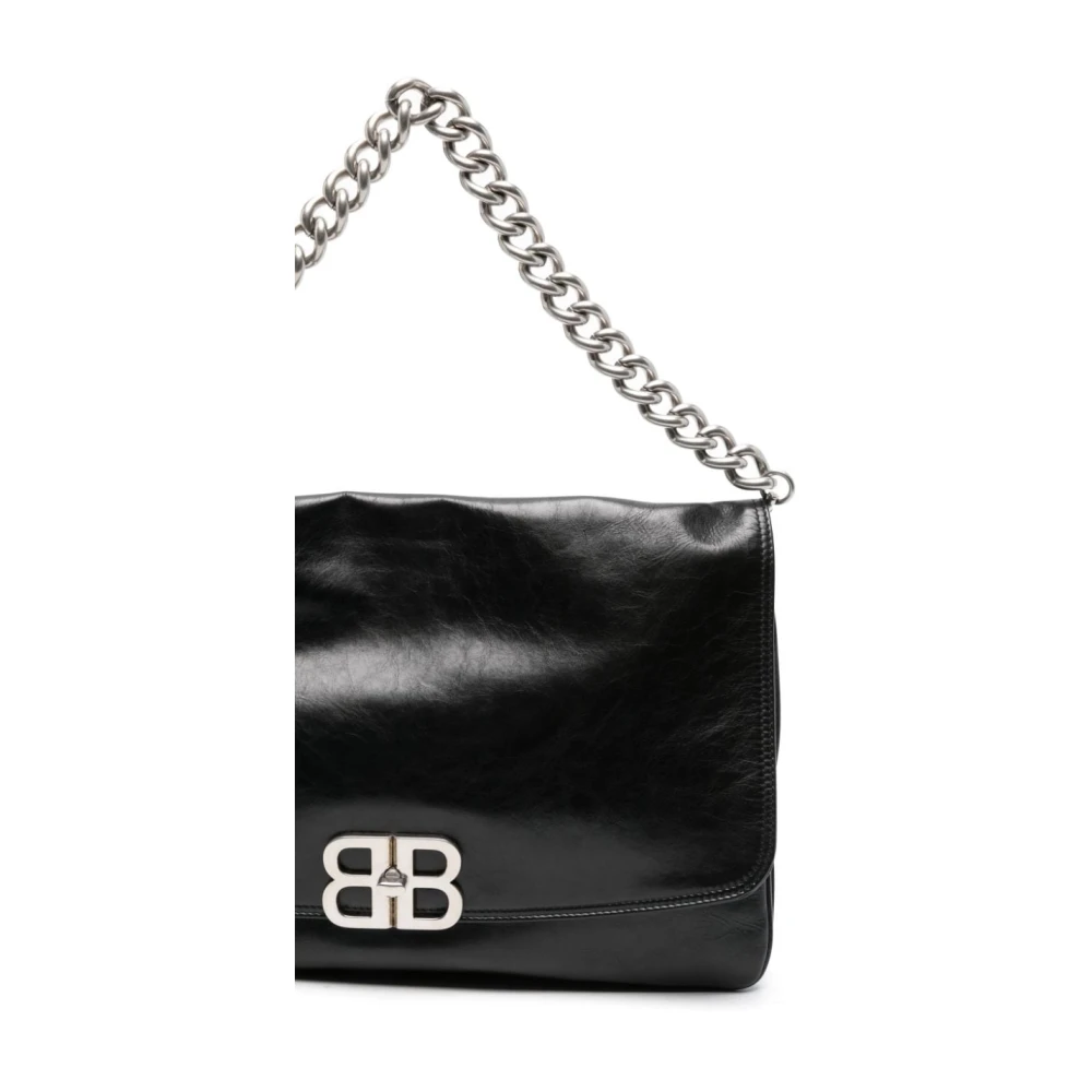 Balenciaga Zwarte leren ketting schoudertas Black Dames