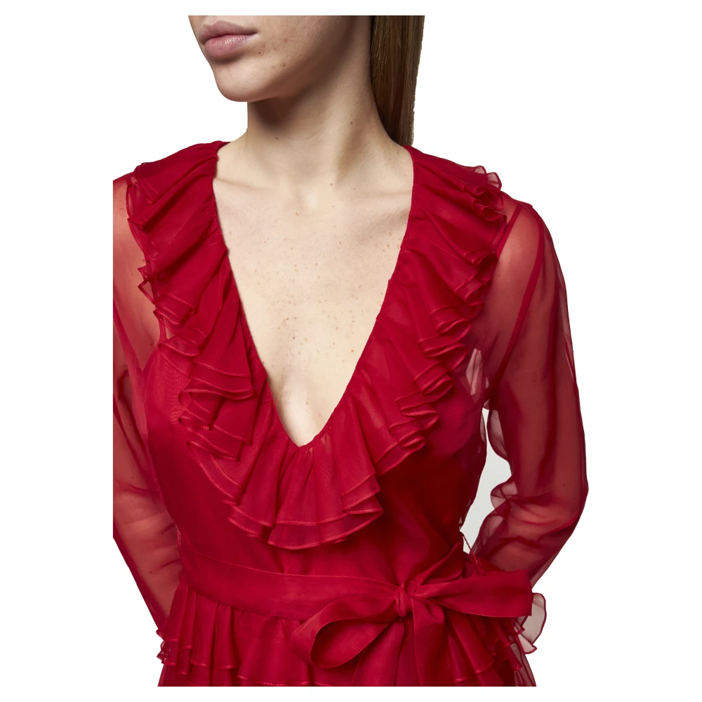 Valentino Gerimpelde zijden jurk in rood Red Dames