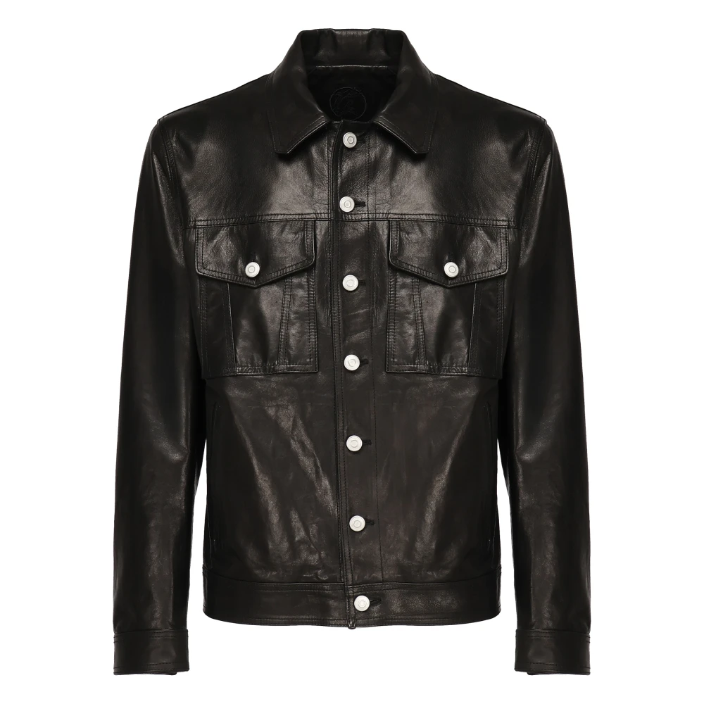 Giuliano Galiano Zwarte leren jas met knoopsluiting Black Heren