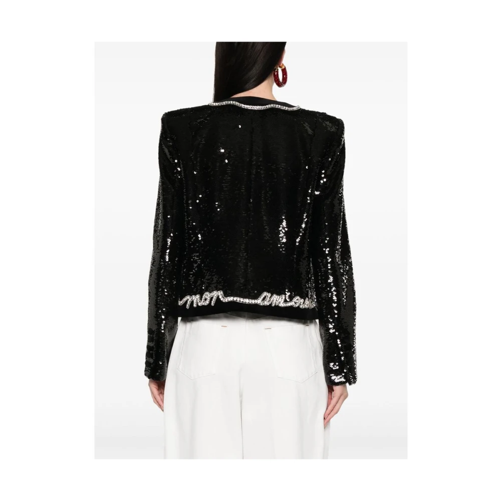 Balmain Zwarte Paillettenjasje met Schoudervullingen Black Dames