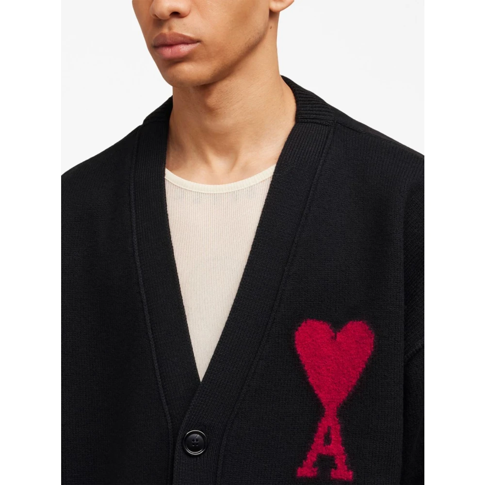 Ami Paris Hart Intarsia Vest Zwart Rood Black Heren
