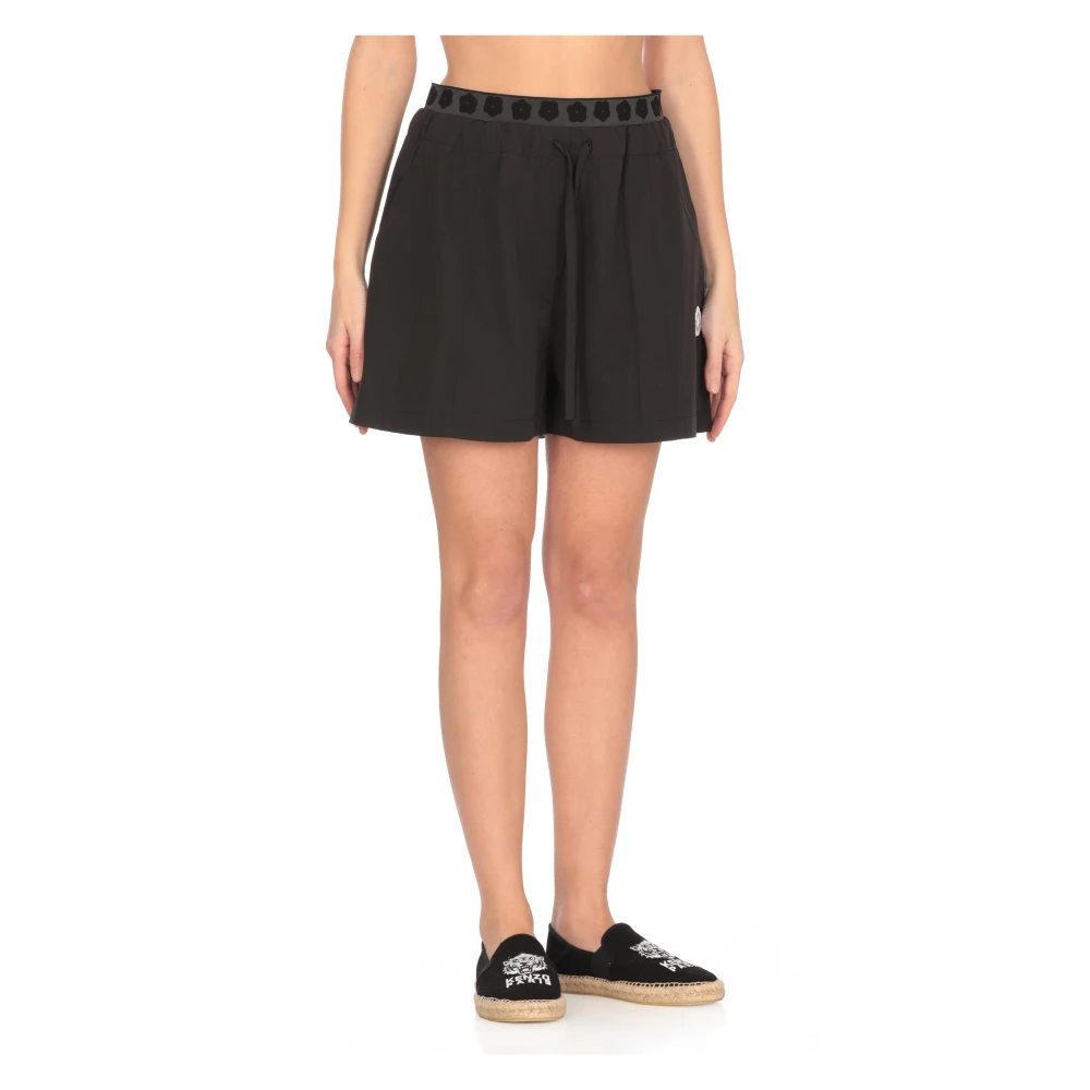 Kenzo Zwarte Katoenmix Elastische Taille Shorts Black Dames