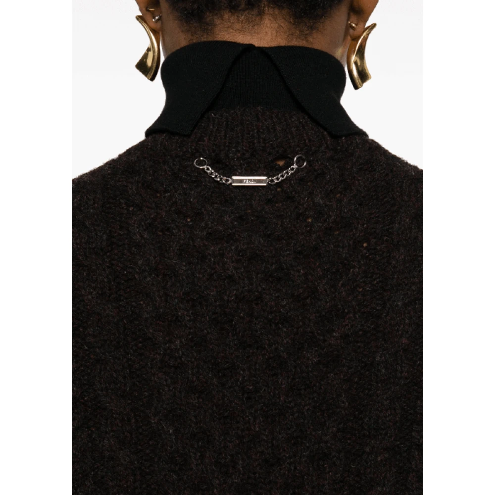 Fendi Aran Gebreide Wol Midi Jurk Brown Dames