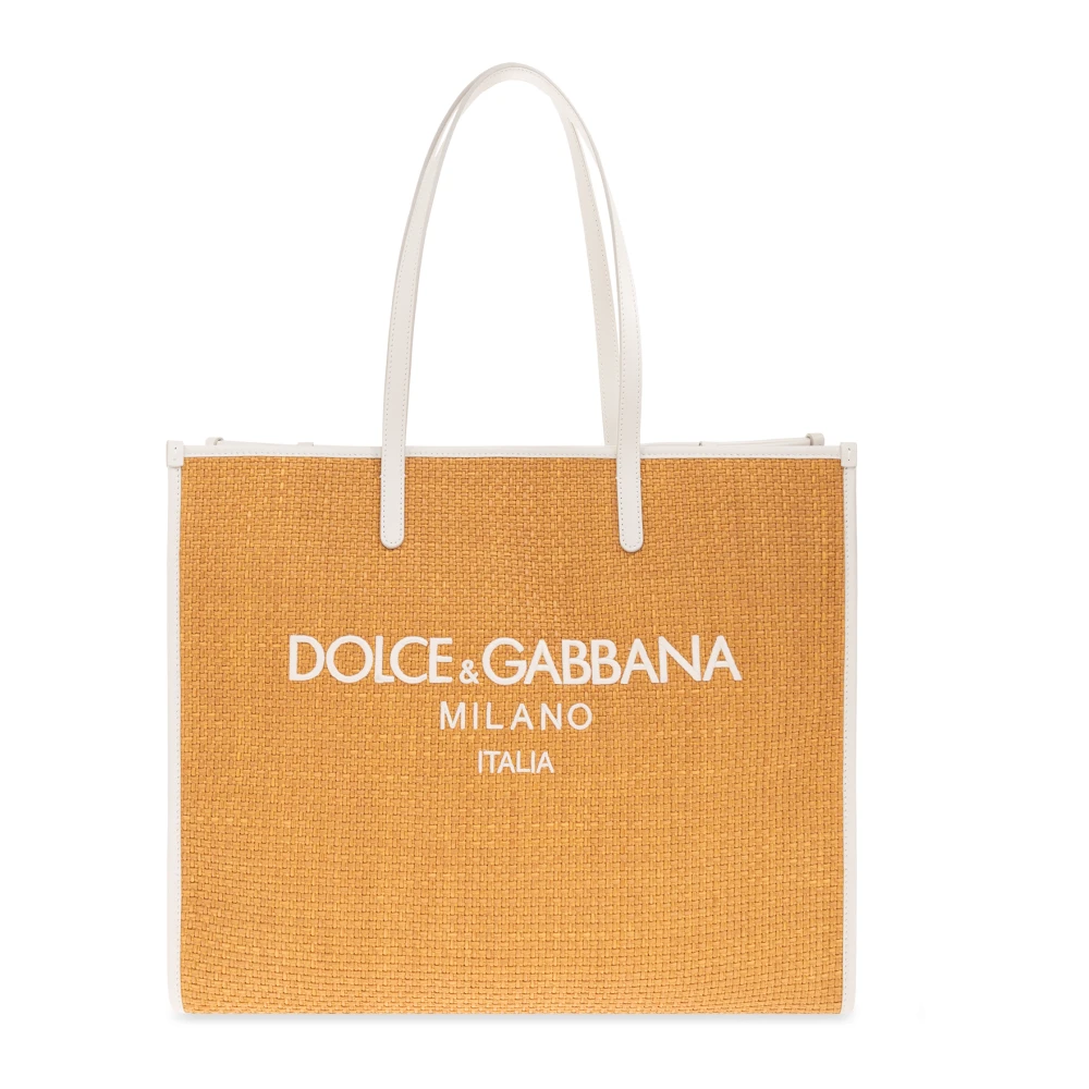 Dolce & Gabbana Beige Geweven Raffia Winkel Tas Beige Dames