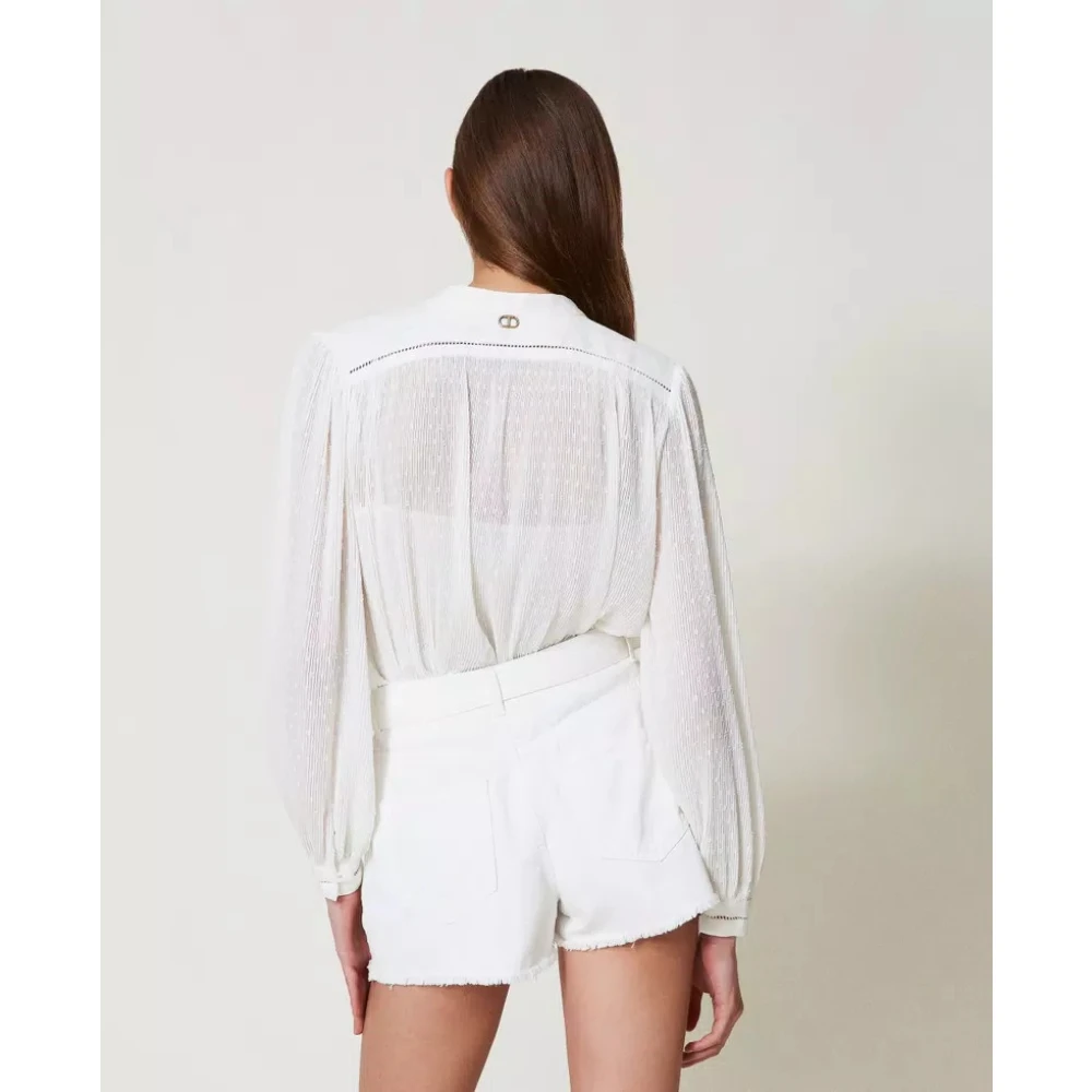 Twinset Georgette Plisse Blouse met Borduurwerk White Dames