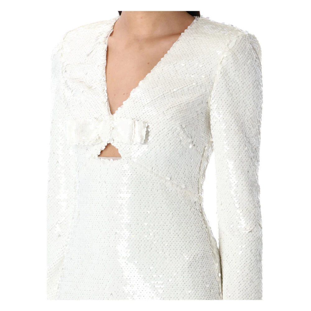 Self Portrait Witte Mini Jurk met Pailletten en Strikdetail White Dames