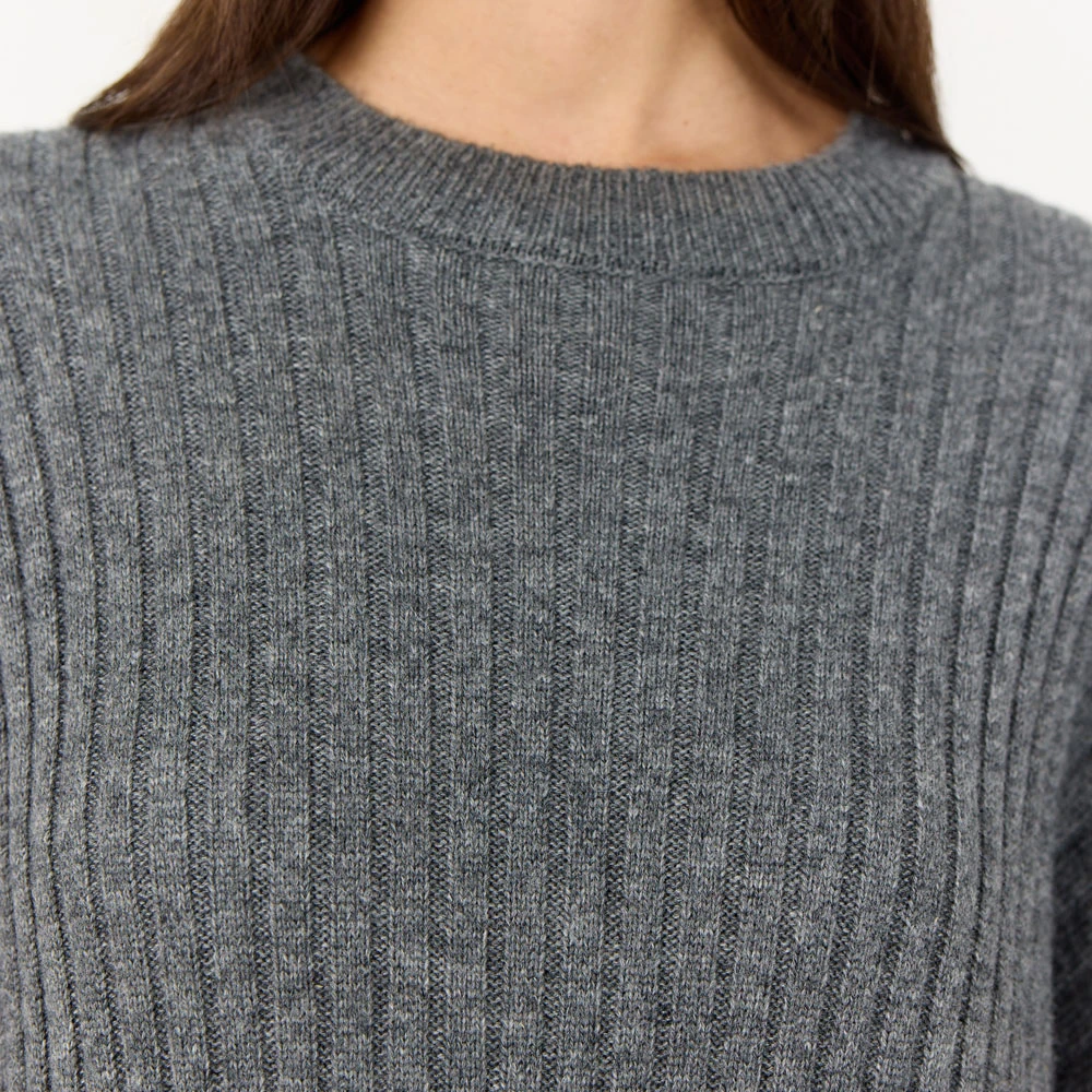 Levete Room Grijze Geribbelde Midi Jurk met Lange Mouwen Gray Dames
