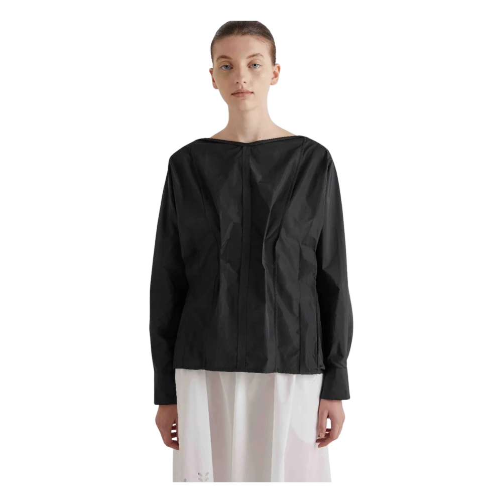 Meimeij Women's Black Blouses, Xl, Taffeta Blouse With Long Kimono Sleeve