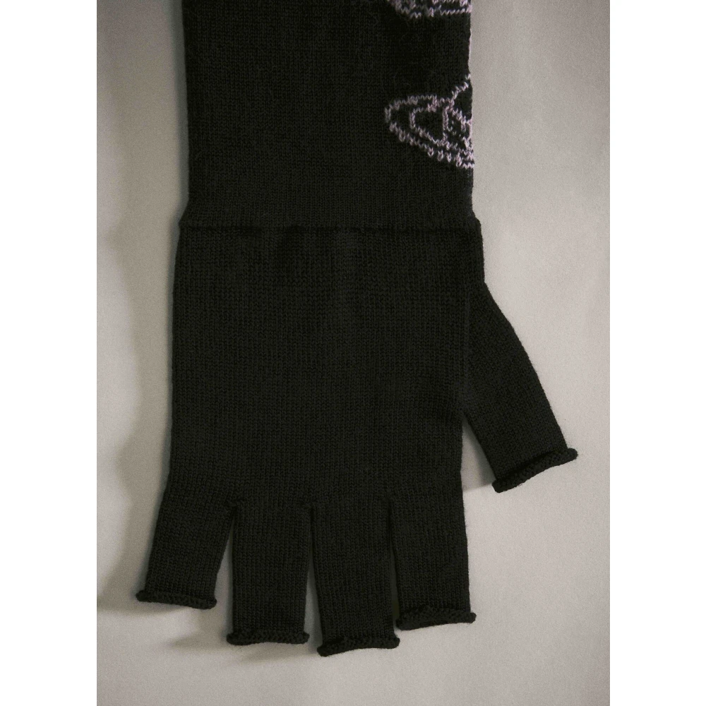 Vivienne Westwood Logo Jacquard Fingerless Wol Gebreide Handschoenen Black Unisex