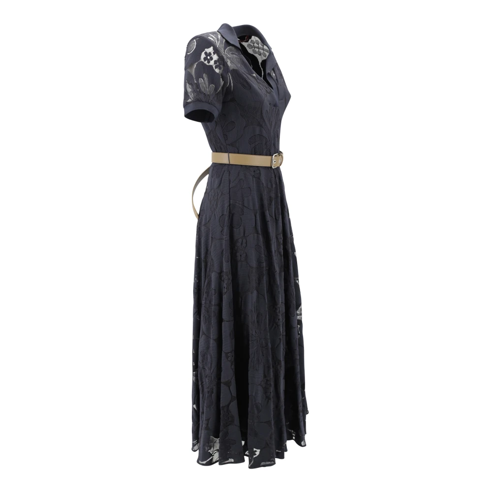 Max Mara Studio Blauwe Kant Midi Jurk met Polokraag Blue Dames