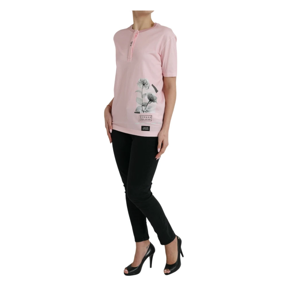 Dolce & Gabbana Chique bloemenkatoenen T-shirt Pink Dames