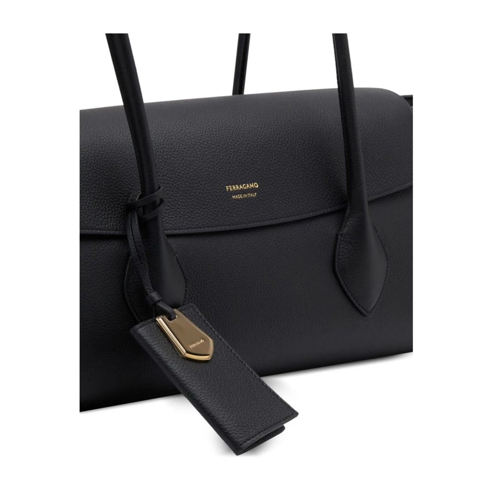 Salvatore Ferragamo Logo Print Zwarte Leren Tote Tas Black Dames